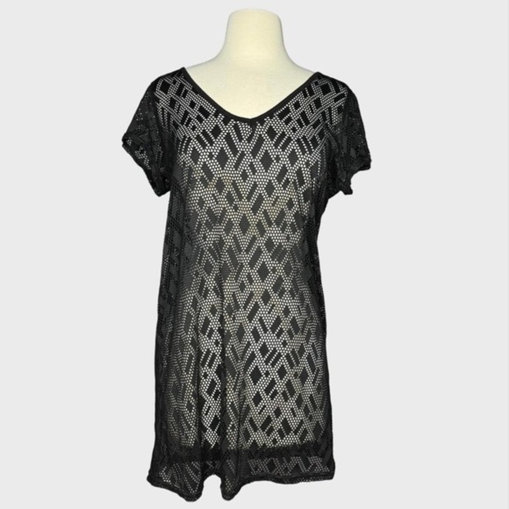Blu Small Black Mesh TShirt Swimsuit Coverup Goth Summer Festival Clubwear